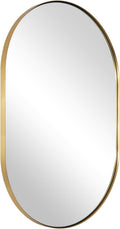 ANDY STAR Oval Bathroom Mirror, 20x33''Oval Gold Mirror Stainless Steel Metal Frame Mirror for Bathroom, Entryway, Living Room, Contemporary 1" Deep Set Design Wall Mount Hangs Vertical or Horizontal