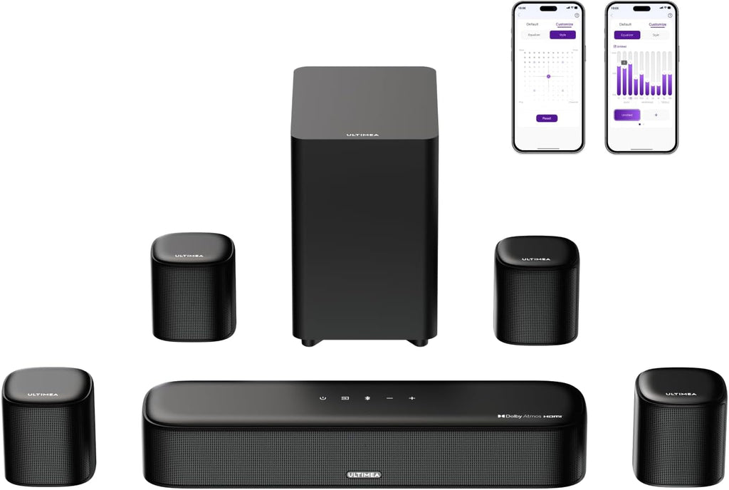 ULTIMEA 7.1ch Dolby Atmos Surround Sound System for TV, with 4 Surround Speakers, Surround Sound System Sound Bar with Subwoofer for Home Theater, App Control, HDMI eARC, Aura A60, 2026 Model
