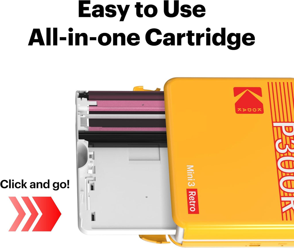 KODAK Mini 3 Retro 3x3'' Portable Photo Printer, 98 Sheets, Bluetooth Smartphone Printer for iPhone & Android, Instant Color Prints, 4PASS Dye Sublimation, Yellow