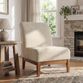 Christopher Knight Home Lynnex Modern Accent Chair for Living Room, Fabric Upholstered Single Lounge Sofa Chair with Wooden Frame, Comfy Reading Chair for Bedroom, Lounge Armless Chair, Beige+Walnut