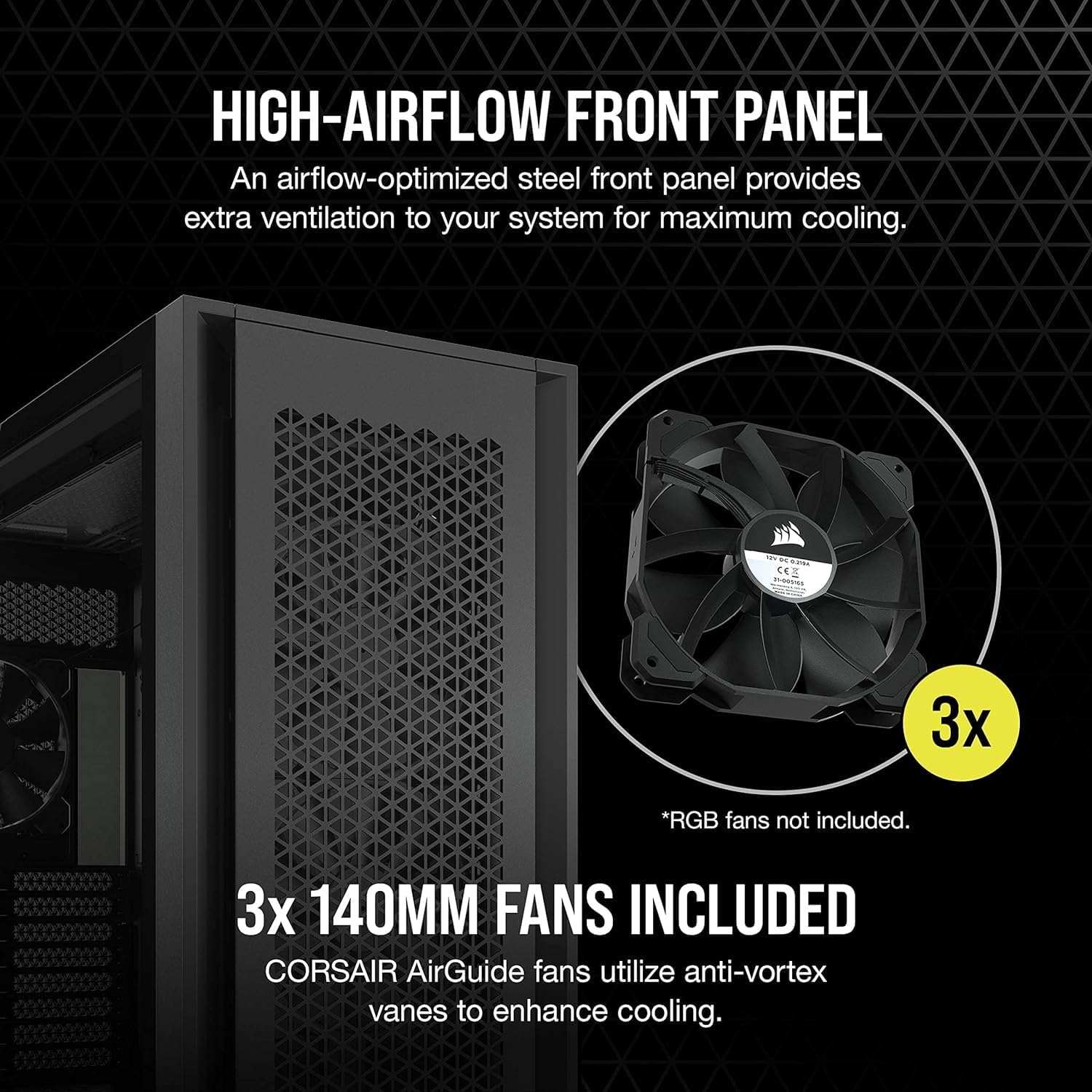 CORSAIR 7000D Airflow Full-Tower ATX PC Case – High-Airflow Front Panel – Spacious Interior – Easy Cable Management – 3X 140mm AirGuide Fans with PWM Repeater Included – Black