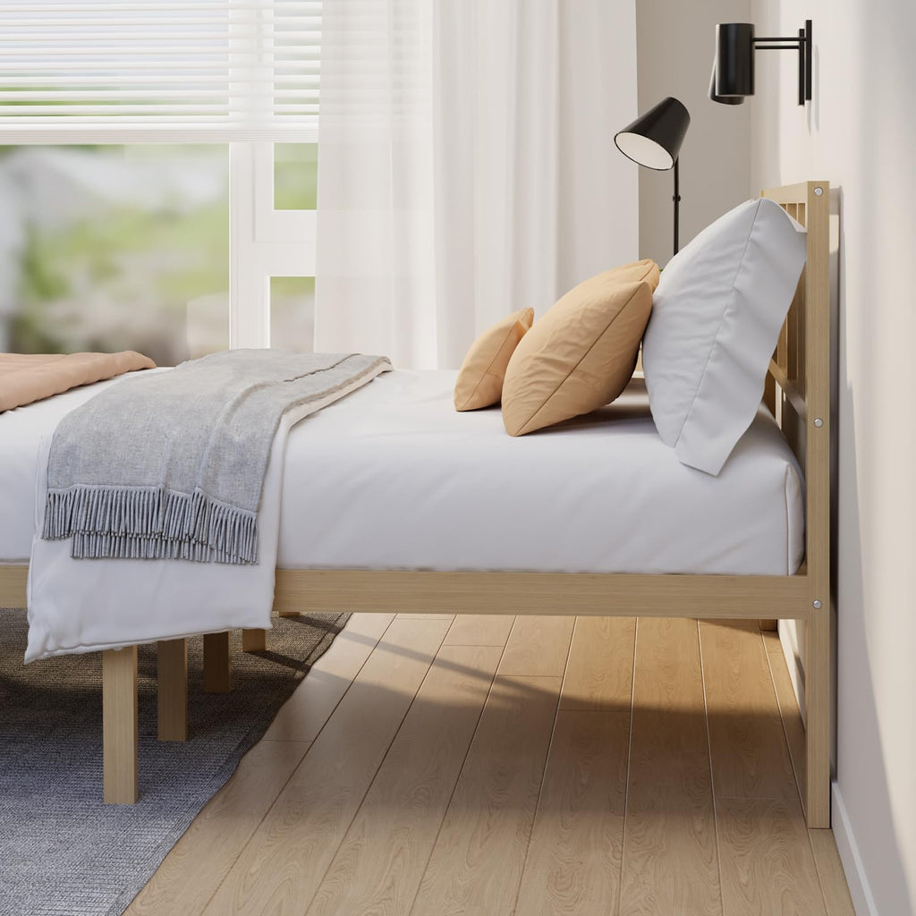 Bamboo Bed Frame Queen Size with Headboard Platform Bedframe Solid Stablewith Non-Slip Slats Support Tall Bed No Box Spring Needed Heavy Duty Easy Assembly Noise Free Nature