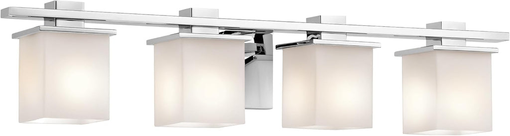 Kichler Tully 32" Vanity Light in Chrome, 4-Light Modern Bathroom Light with Satin Etched Cased Opal Glass, (32" W x 6.5" H), 45152CH