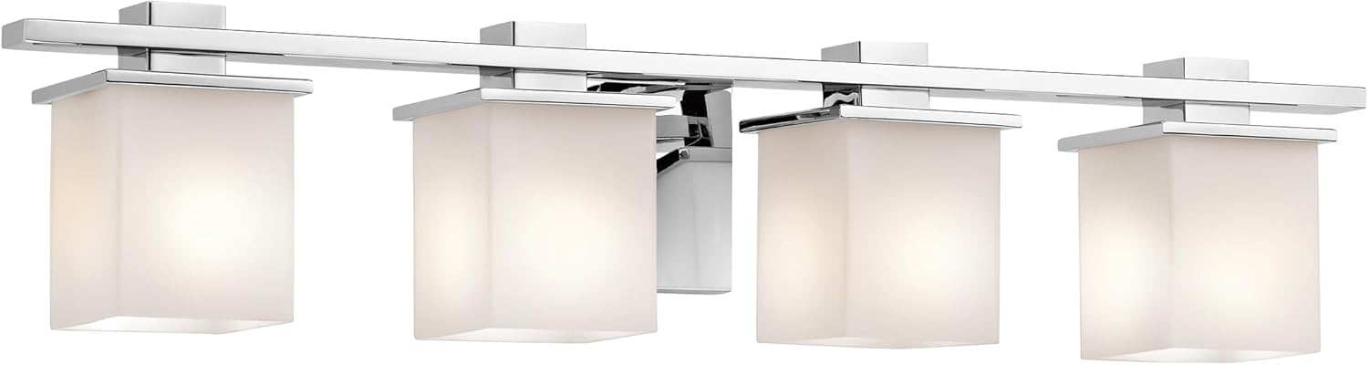 Kichler Tully 32" Vanity Light in Chrome, 4-Light Modern Bathroom Light with Satin Etched Cased Opal Glass, (32" W x 6.5" H), 45152CH
