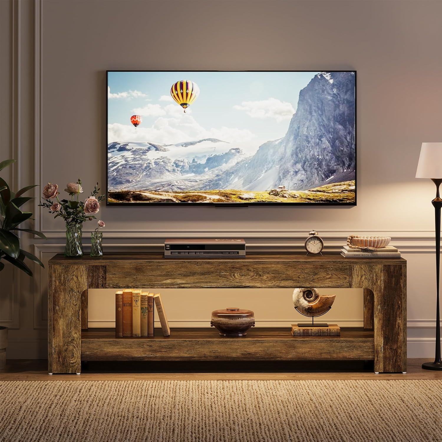 Tribesigns TV Stand for Living Room for 55/60/65/75-Inch TVs, Farmhouse Rustic TV Console with Storage Shelves, 63" Entertainment Center Television Stand for Bedroom, Brown