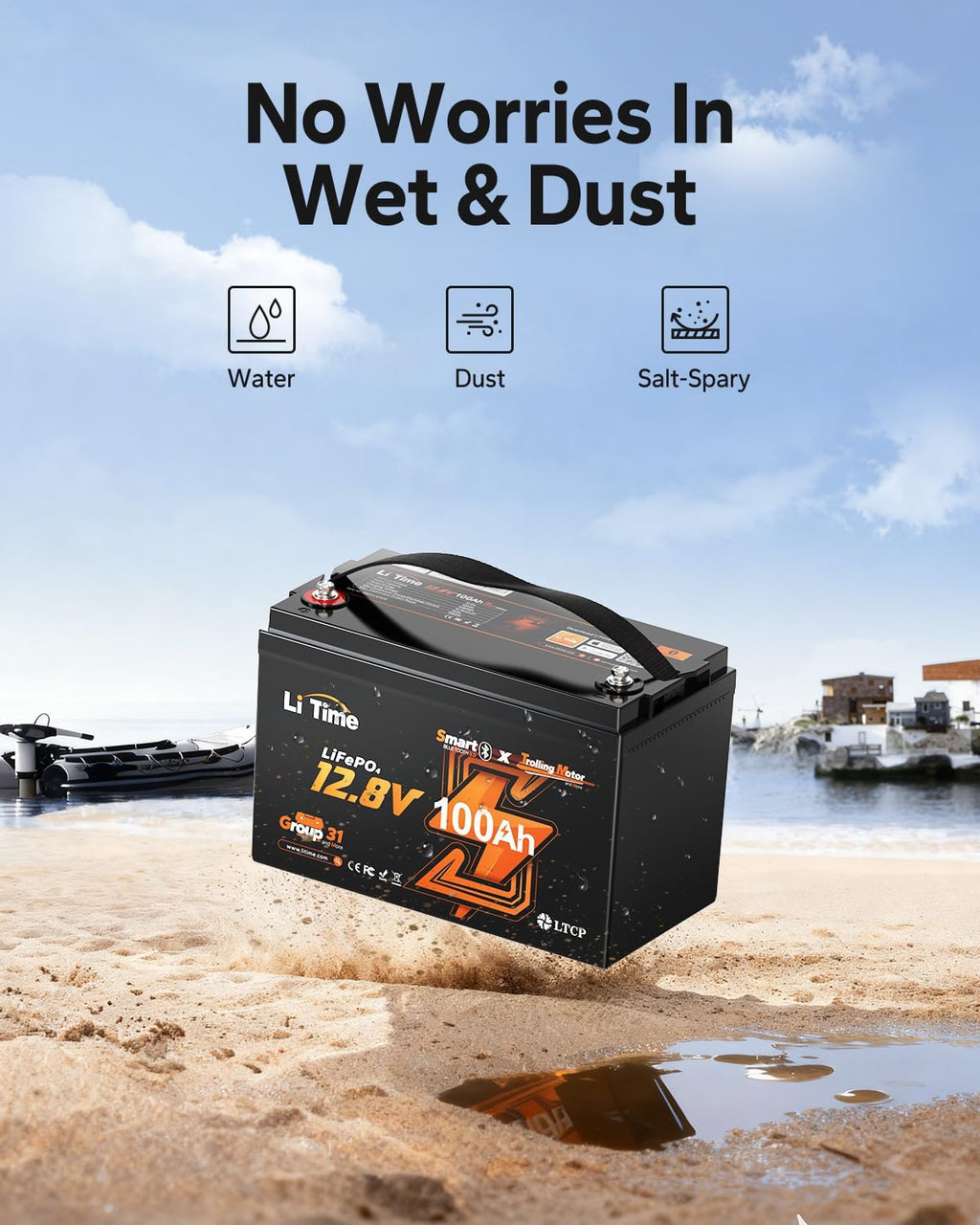 Litime 12V 100Ah Trolling Motors LiFePO4 Battery (Group 31), 12 Volt Bluetooth Lithium Batteries, Max. 15000 Deep Cycle (at 60% DOD), 100A BMS, Low-Temp Protection for Marine, Boat, Yacht, RV, Solar