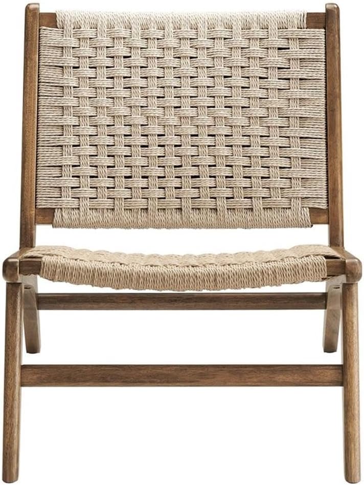 Modway Saoirse Woven Rope Wood Accent Lounge Chair in Walnut Natural