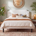 VECELO Queen Size Velvet Bed Frame with Headboard, Upholstered Platform Bedframe with Strong Wooden Slats, No Box Spring Needed, Easy Assembly,Off White