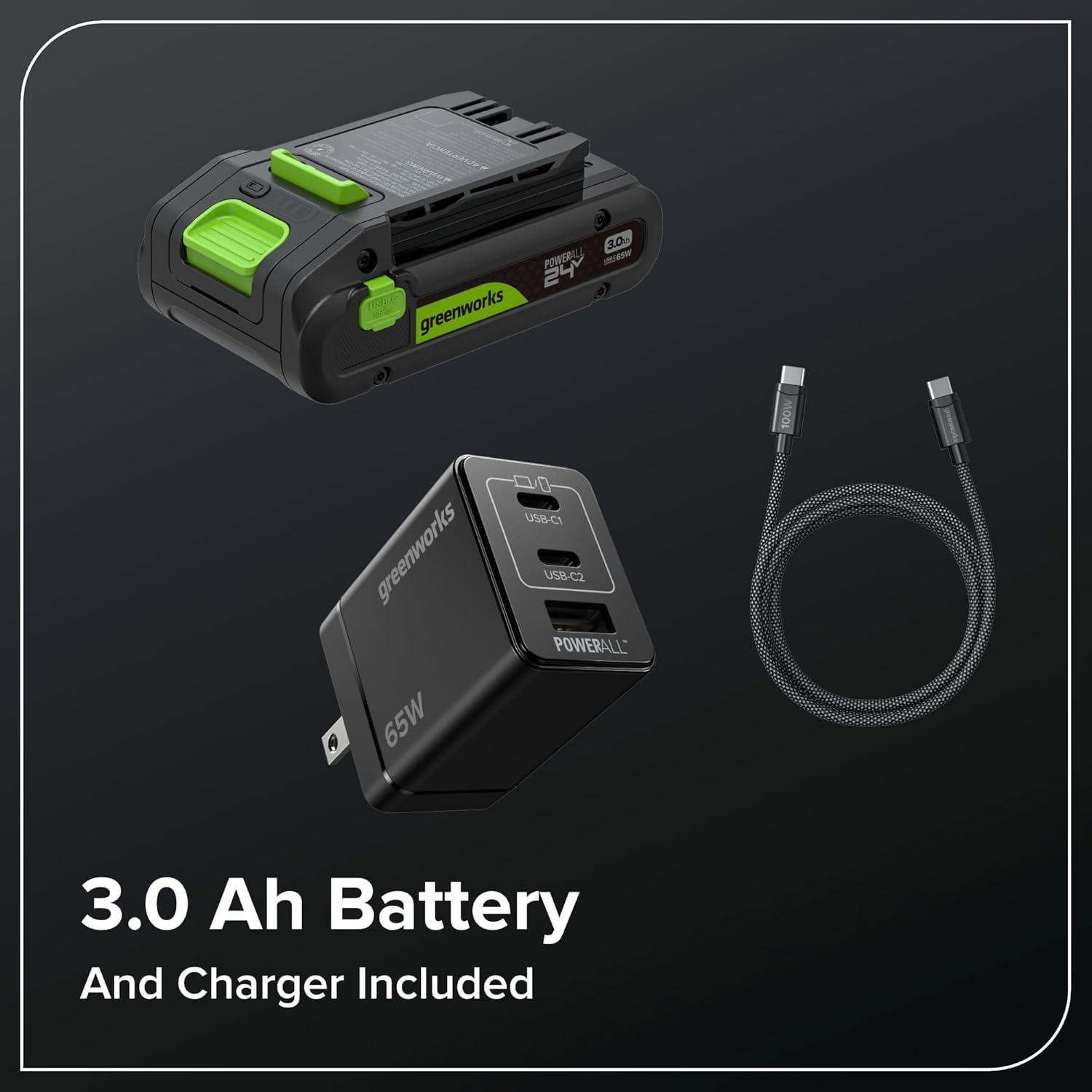 Greenworks 24V 12" Brushless String Trimmer Kit, 2-in-1 Trimmer & Edger, Adjustable Shaft, 3.0Ah USB-C Battery, 65W USB-C Charger, 10 Blades, 3-Year Warranty