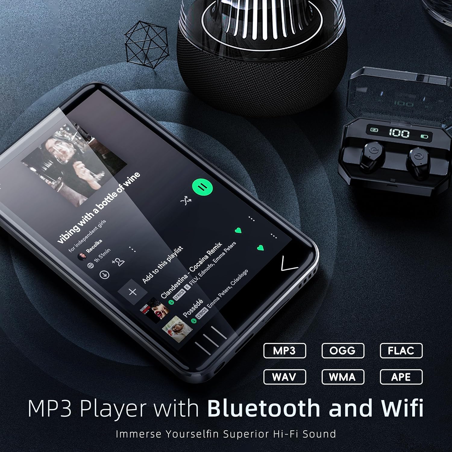 HIFI WALKER G7 Android 13 MP3 Player with Bluetooth & WiFi, 3GB RAM, 144GB Total Storage, 4” Touchscreen MP3 MP4 Music Player with Speaker, Camera & Parental Control Settings (Black, 144GB)