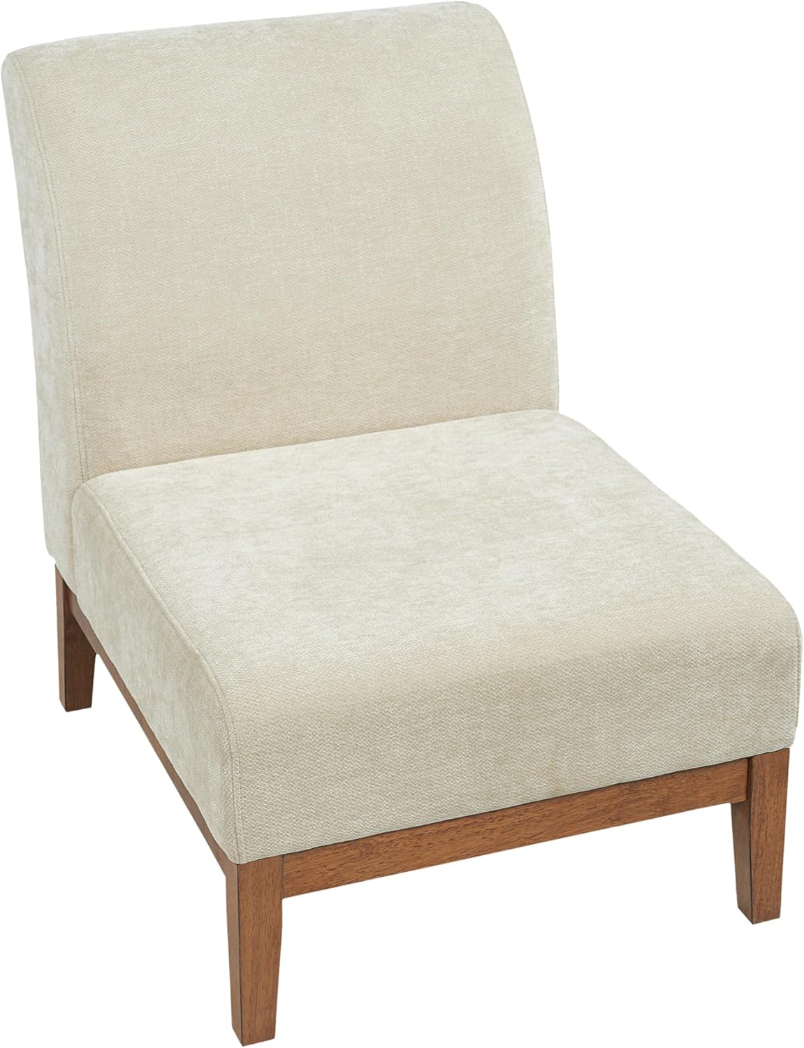 Christopher Knight Home Lynnex Modern Accent Chair for Living Room, Fabric Upholstered Single Lounge Sofa Chair with Wooden Frame, Comfy Reading Chair for Bedroom, Lounge Armless Chair, Beige+Walnut