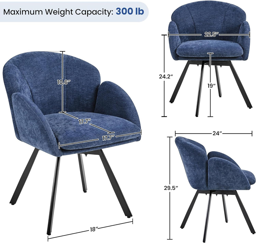 Yaheetech Swivel Accent Chair, Flower Chenille Armchair, Vanity Chair Side Chair with 360-Degree Swivel Base and Seat Cushion for Living Room/Bedroom/Home Office/Makeup, Blue, Set of 2