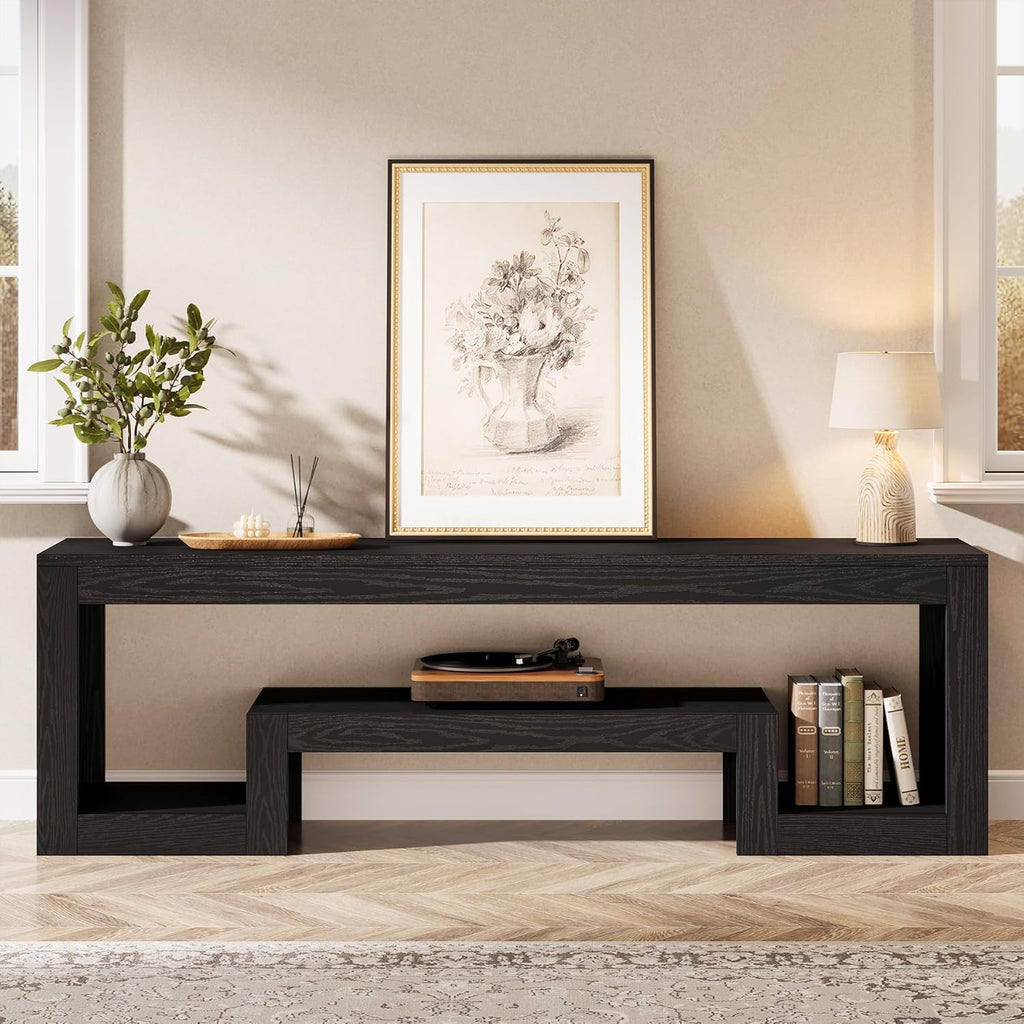 Tribesigns 63" TV Stand for 55/60/65/75-Inch TVs, Farmhouse Entertainment Center with Open Storage Shelves, Television Stands TV Console for Living Room, Bedroom, Black