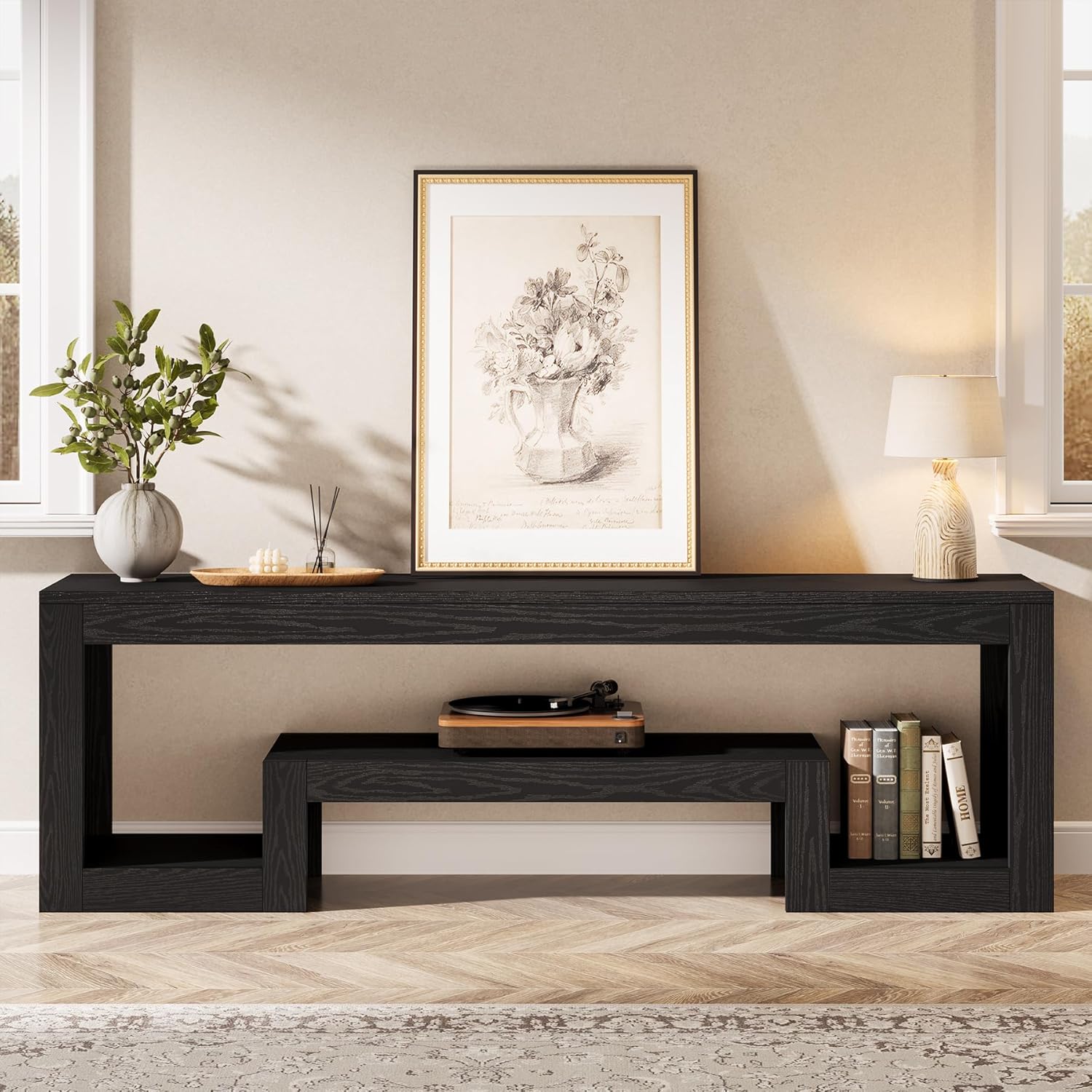 Tribesigns 63" TV Stand for 55/60/65/75-Inch TVs, Farmhouse Entertainment Center with Open Storage Shelves, Television Stands TV Console for Living Room, Bedroom, Black