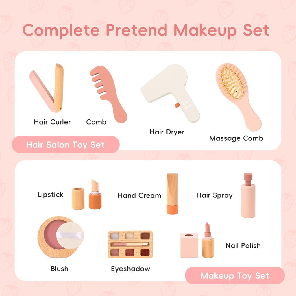 OOOK Toddler Vanity for 3 Year Old, Kids Vanity with Pretend Makeup Accessories, Makeup Table for Kids with Drawer, Pink