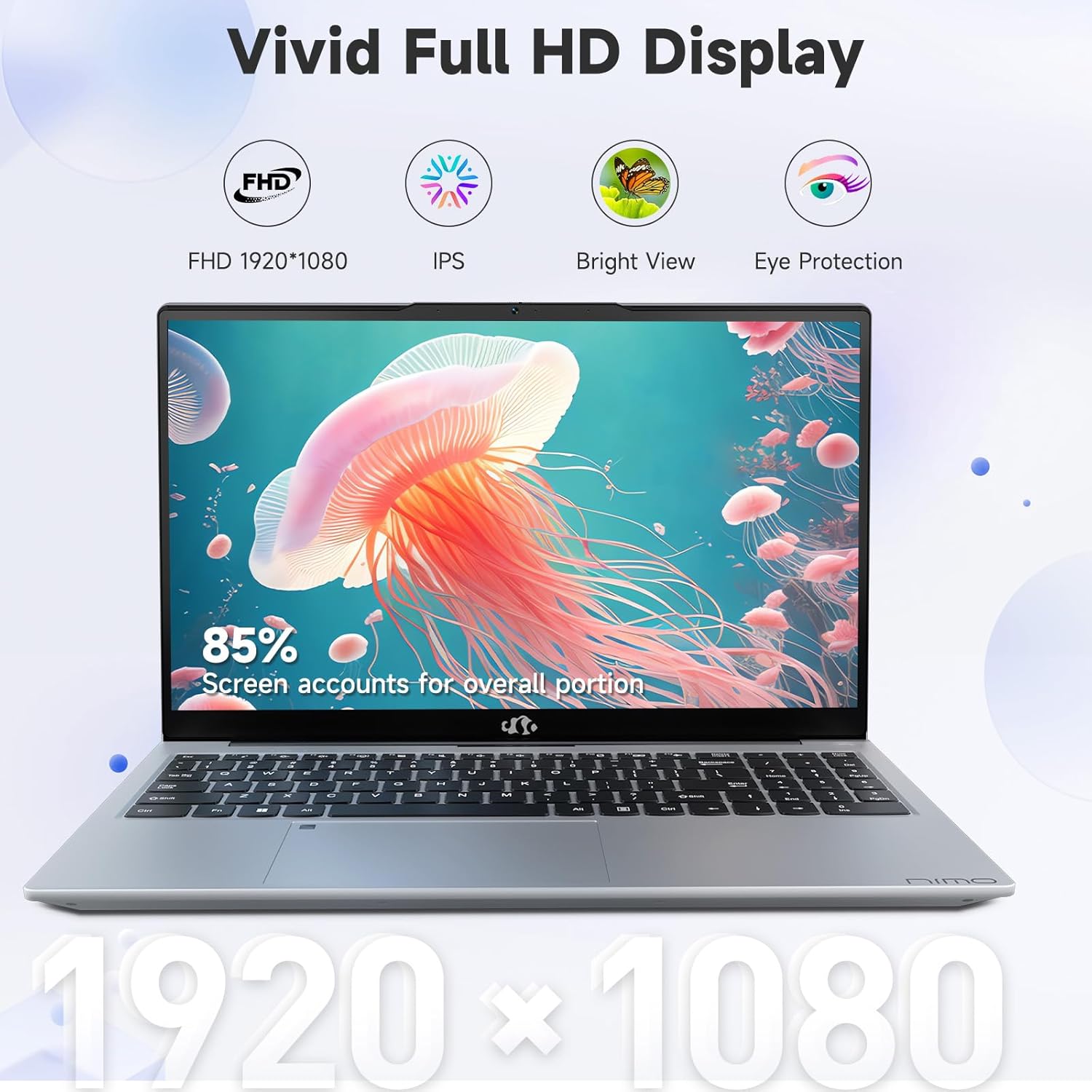 NIMO 15.6" FHD IPS Laptop, Intel Core i3-1215U (Beats i5-1135G7 Class), 16GB RAM, 512GB SSD, Windows 11 Home, Wi-Fi 6, Backlit Keyboard, Fingerprint, USB-C 65W Fast Charge, Bluetooth 5.2, 180° View
