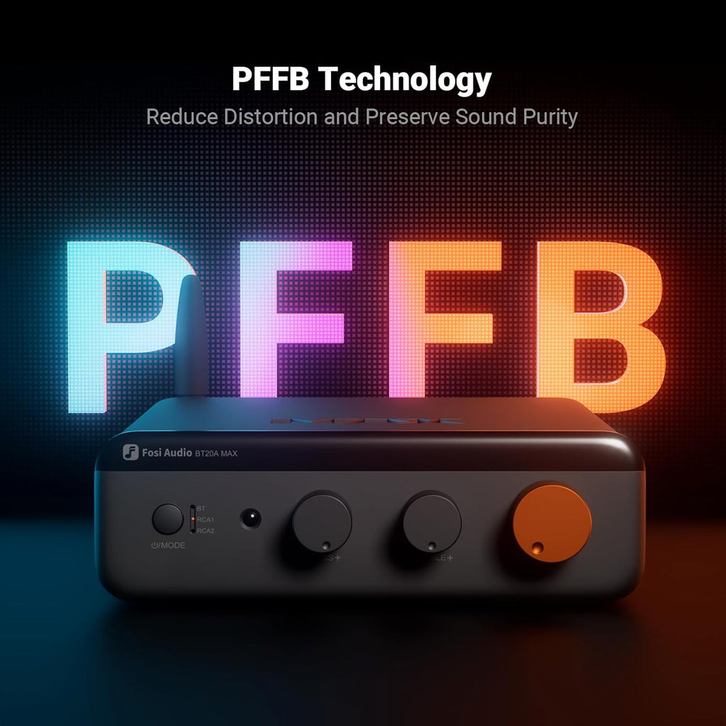 Fosi Audio BT20A MAX Stereo Power Amplifier, 300W x 2 Hi-Fi Audio Amp with PFFB Technology, LDAC Bluetooth 6.0, Dual Independent Power Supply, Remote Control, Perfect for 2.1 Systems & Home Audio