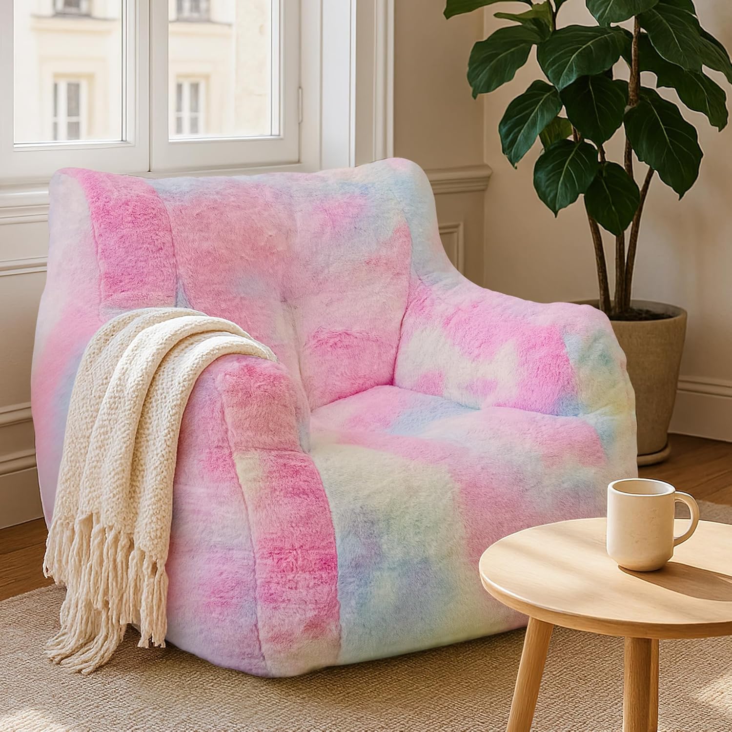 Recaceik Bean Bag Chairs, Giant Bean Bag Chair for Bedroom, Living Room (Rainbow)