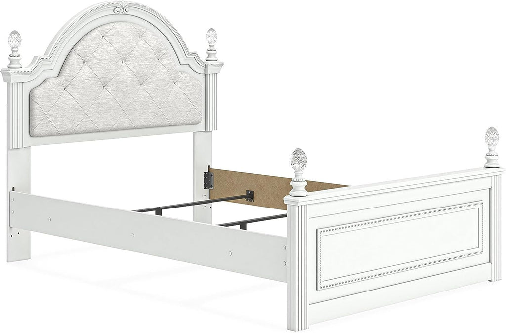 Signature Design by Ashley Maylilly Full Upholstered Panel Bedframe with LED Headboard Lights, Matte White Finish, Button‑Tufted Upholstery for Kids Bedroom