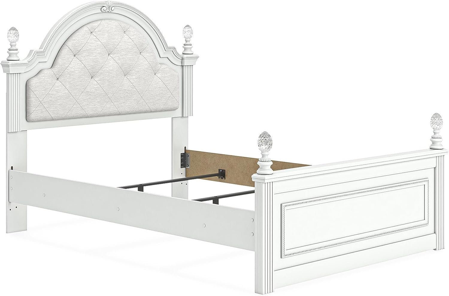 Signature Design by Ashley Maylilly Full Upholstered Panel Bedframe with LED Headboard Lights, Matte White Finish, Button‑Tufted Upholstery for Kids Bedroom
