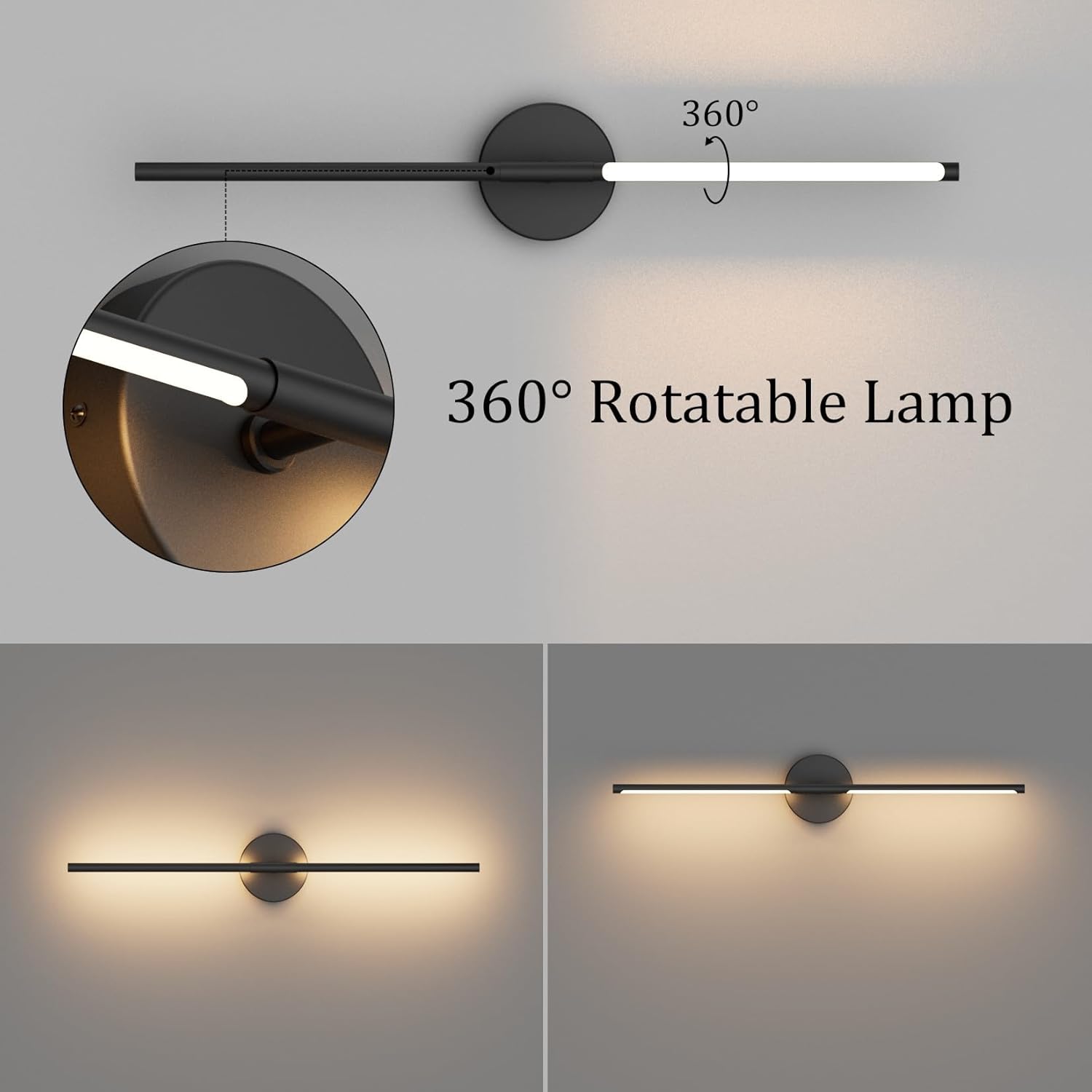 28In Black Wall Sconce Set of Two Hardwired 3000K LED Modern Wall Light Fixture 360° Rotatable for Living Room Hallway Bedroom(2 Pack)
