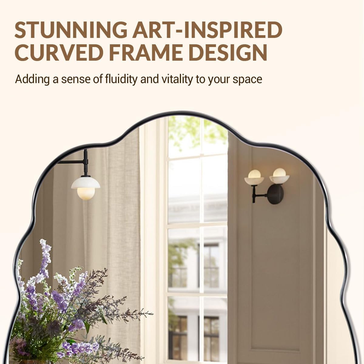 ANDY STAR Brushed Nickel Wavy Oval Bathroom Mirror, 24x36 Inch Silver Asymmetrical Wall Mirror, Unique Irregular Wall Mirror with Sophisticated Curved Design