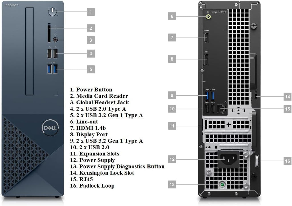 DELL Inspiron 3020S Small Desktop, Intel i5-13400, 16GB DDR4 RAM,512GB SSD, Intel UHD 730 Graphics, Win 11 Pro, Bluetooth, WiFi, Mist Blue