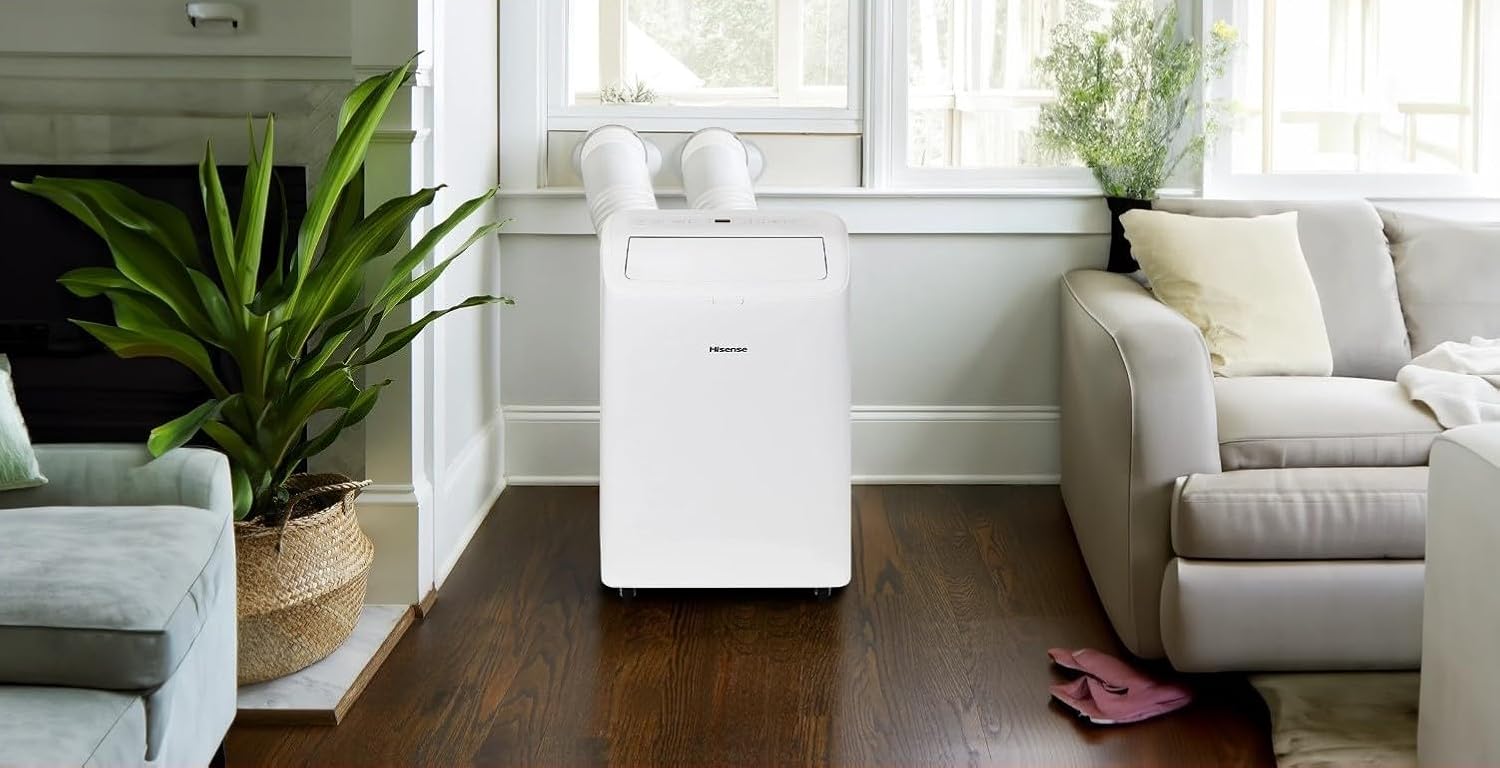 Hisense 8,000 BTU DOE/SACC (10,000 ASHRAE) Portable Air Conditioner Dual Hose & Inverter, 350 Sq Ft, Wi-Fi, ConnectLife App Google & Alexa, 3 operating modes, Noise 42 dB HAP0825TWD