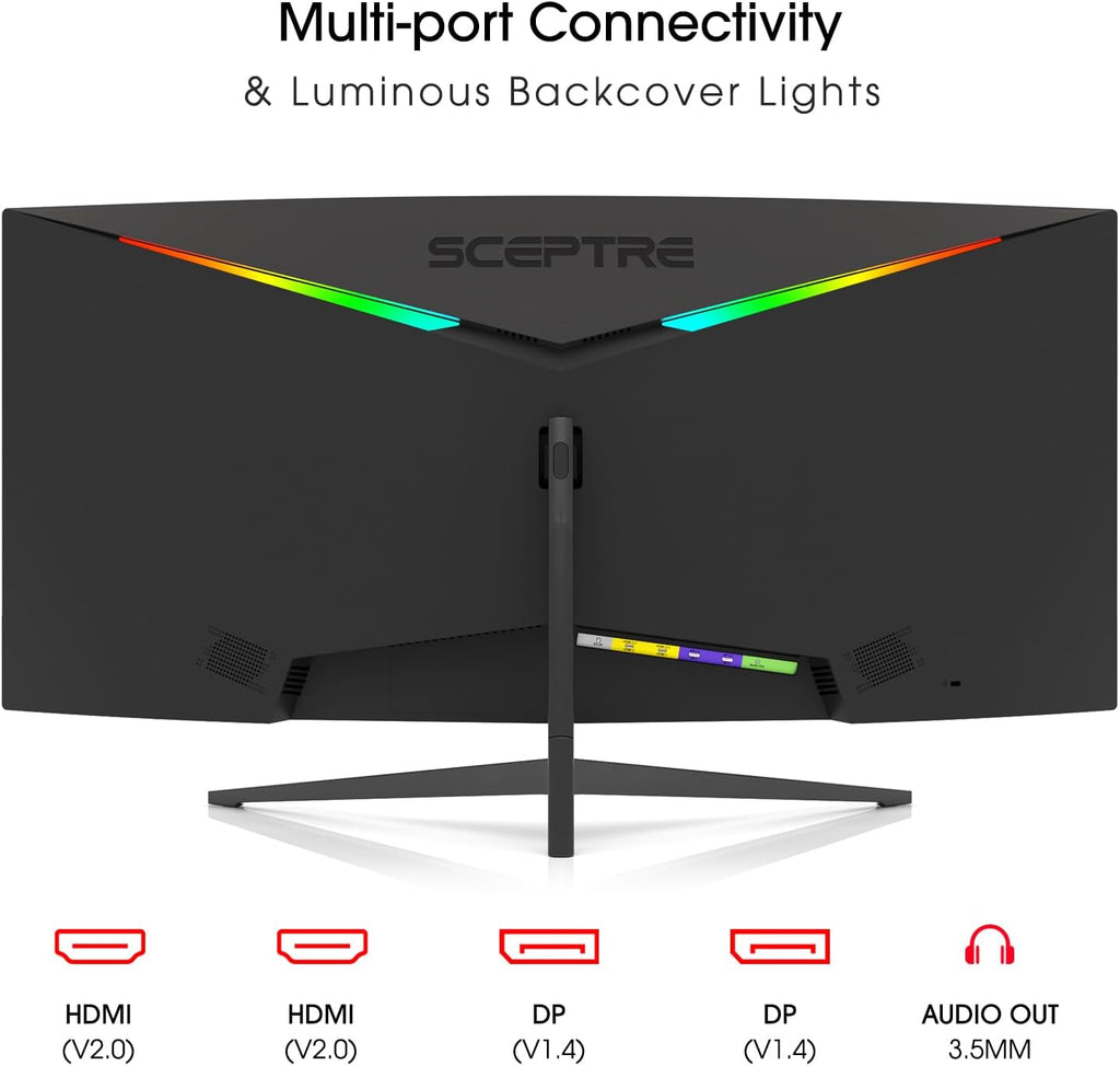 Sceptre 34-Inch Curved Ultrawide WQHD Monitor (3440 × 1440), R1500, up to 180Hz/165Hz, DisplayPort x2, 99% sRGB, 1ms, Built-in Speakers, Machine Black, 2025 (C345B-QUT168)