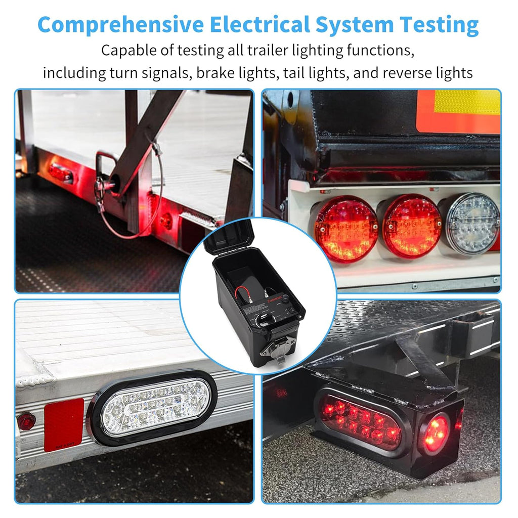 Trailer Light Tester Box with 12V 10Ah Battery and IP68 Waterproof Carrying Case, Wireless Remote Control Operation (7-Way Round Pin Compatibility)