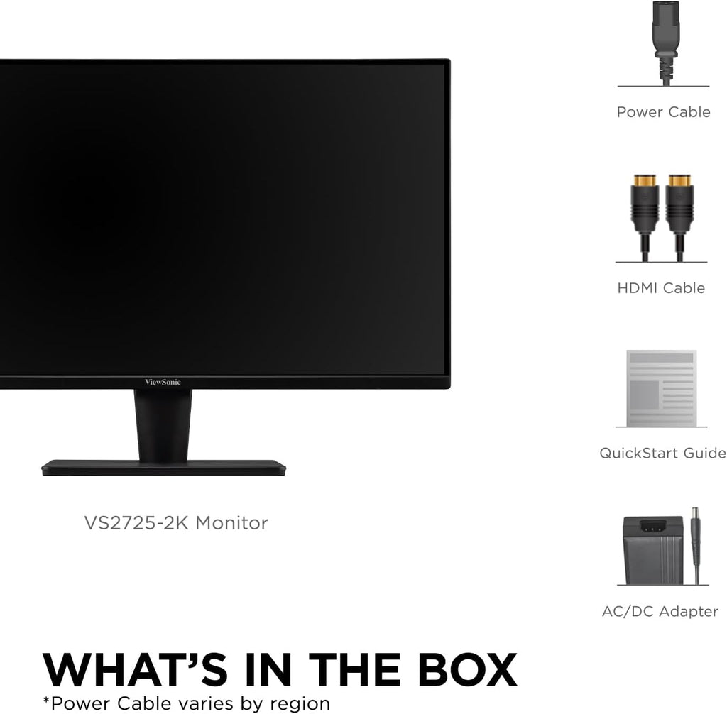 ViewSonic VS2725-2K 27 Inch 1440p Monitor, 100Hz Refresh Rate for Smooth Home and Office Viewing, Eye Care Technology, HDMI, and DisplayPort Inputs