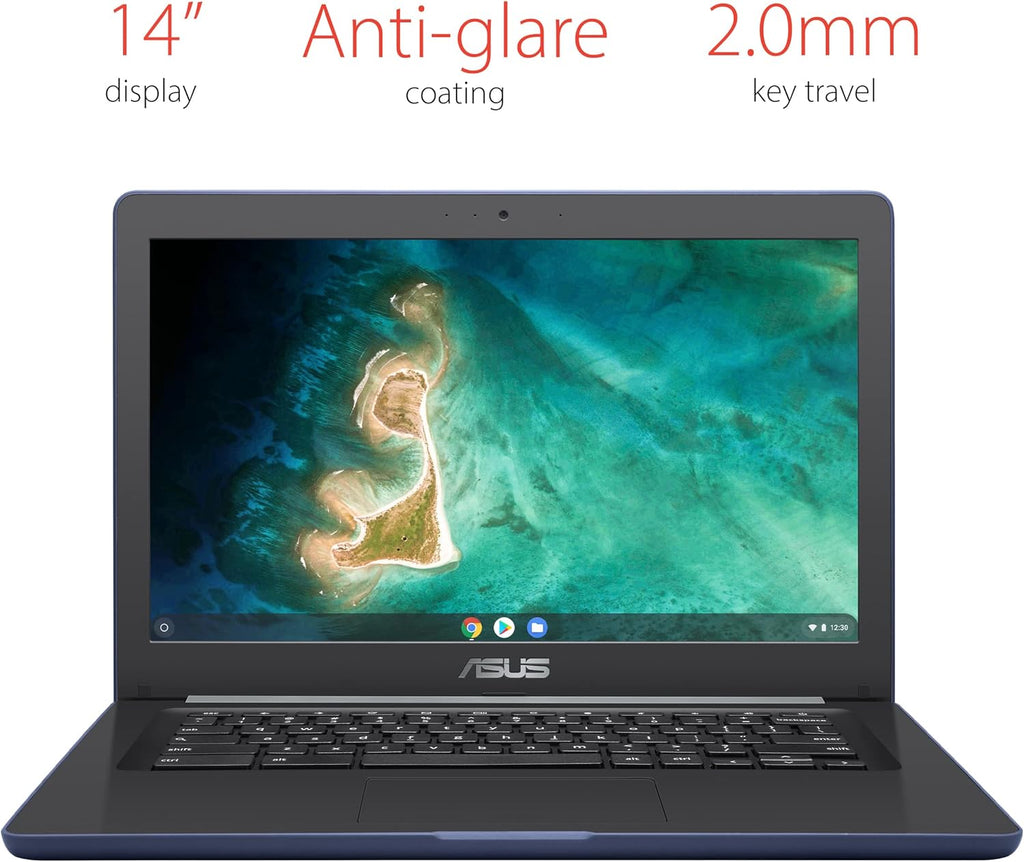 ASUS Chromebook C403 Rugged & Spill Resistant Laptop, 14.0" HD, Intel Celeron N3350 Processor, 4GB RAM, 32GB eMMC 810G Durability, Dark Blue, Chrome OS, C403NA-WS42-BL (Renewed)