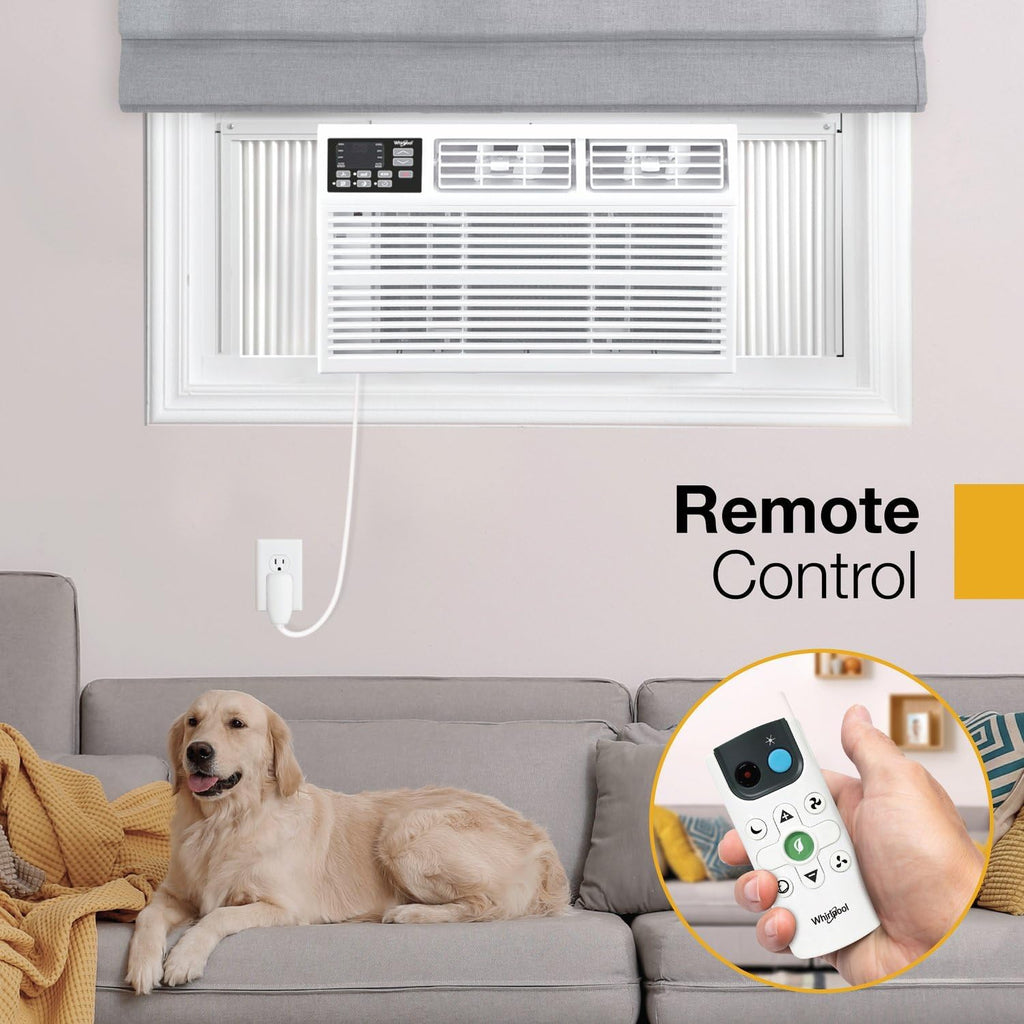 Whirlpool 10,000 BTU Window Air Conditioner with Dehumidifier, 115V, Window AC for Rooms up to 450 Sq. Ft., Living Room, Bedroom, or Kitchen, with Remote Control, Digital Display, and 24H-Timer, White