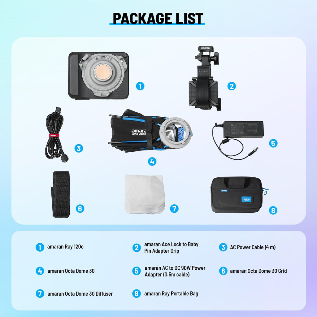 amaran Ray 120c RGB Video Light,120W Portable Studio Light IP54,CCT 1,800K-20,000K,APP Control Bowens Mount LED Lights for Photography w/Softbox Portable Bag (Ray 120c)