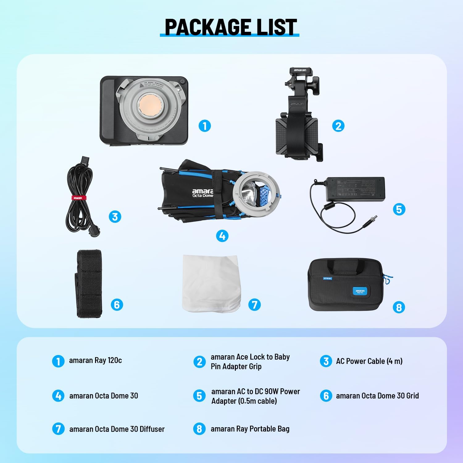 amaran Ray 120c RGB Video Light,120W Portable Studio Light IP54,CCT 1,800K-20,000K,APP Control Bowens Mount LED Lights for Photography w/Softbox Portable Bag (Ray 120c)