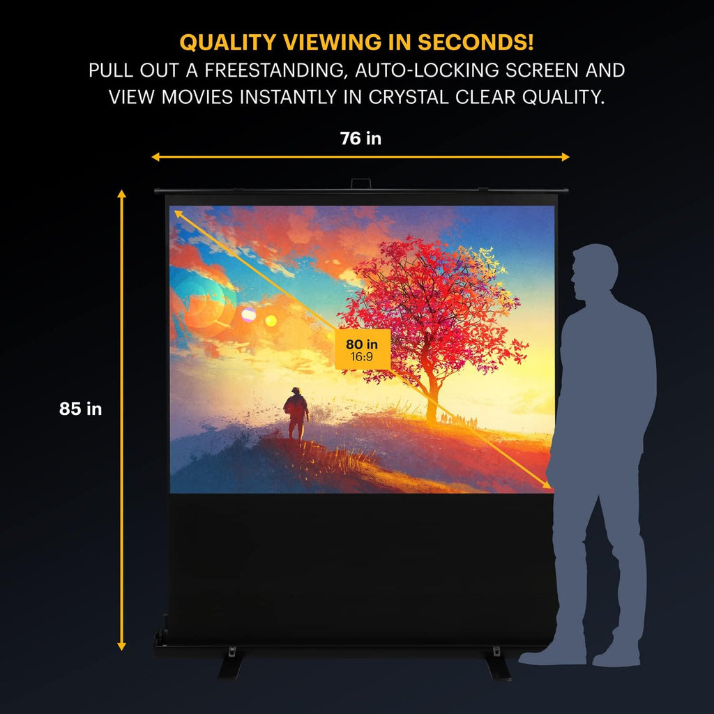 Kodak Portable Projector Screen | 80” Indoor & Outdoor 16:9 Video Projection Surface & Stand with Carry Handle | 1080p, 4K/8K UHD, 3D & HDR Ready | Fast Setup for Movies, Office Presentations & More