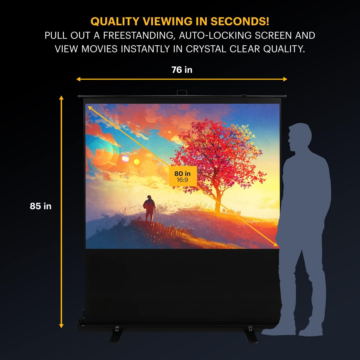 Kodak Portable Projector Screen | 80” Indoor & Outdoor 16:9 Video Projection Surface & Stand with Carry Handle | 1080p, 4K/8K UHD, 3D & HDR Ready | Fast Setup for Movies, Office Presentations & More