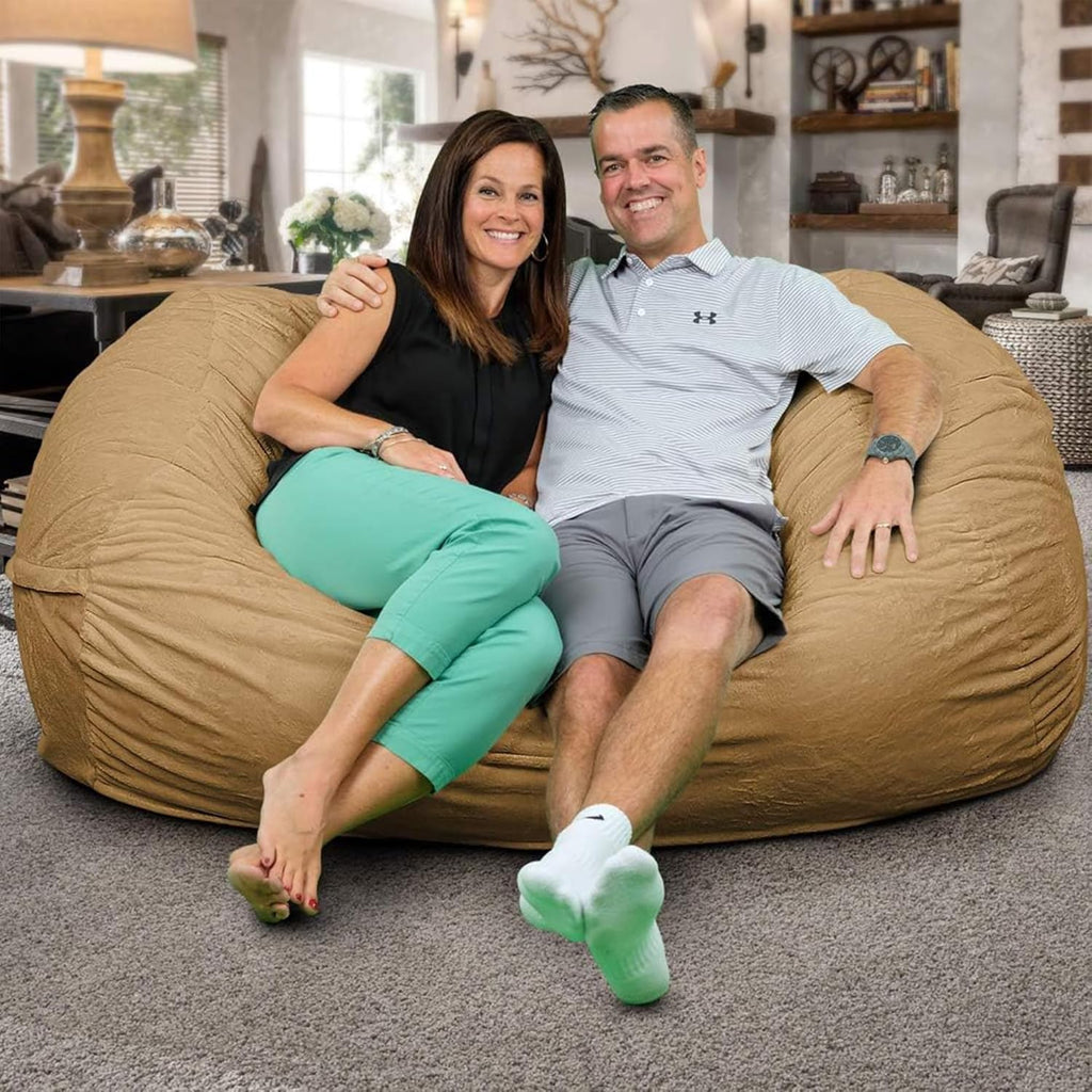 Ultimate Sack Lounger Bean Bag Chair, Camel Fur Cover – Oversized Foam Loveseat, Floor Sofa, or Couch Bed for Bedroom, Living Area, Gaming Room, or Reading Lounge