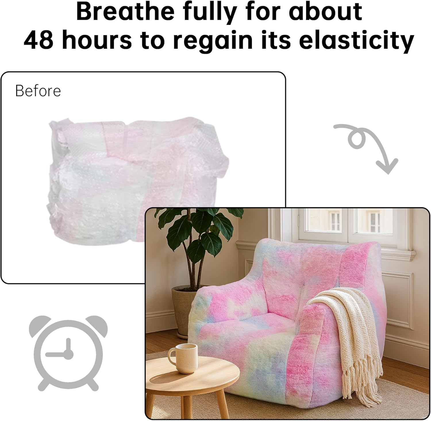 Recaceik Bean Bag Chairs, Giant Bean Bag Chair for Bedroom, Living Room (Rainbow)