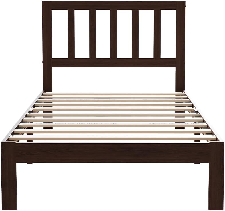Novilla 12 Inch Twin Bed Frames Wood Twin Size Bed Frame with Classic Headboard Solid Wooden Twin BedFrame No Box Spring Needed, Easy Assembly,Walnut