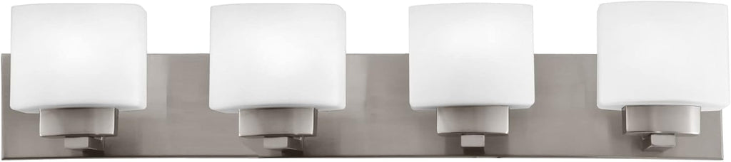 Design House 578013 Dove Creek Vanity Light Dimmable with Frosted Glass for Above Bathroom Mirror, Satin Nickel, 4-Light