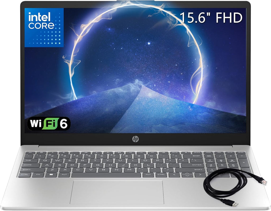 HP 15.6" FHD Laptop 2026 Notebook for Students & Remote Work, Intel N100, 32GB RAM, 1TB SSD, Lightweight, Long Battery Life, Wi-Fi 6, Office 365, Win 11 Home, Moonlight Silver, Type-C RJ45