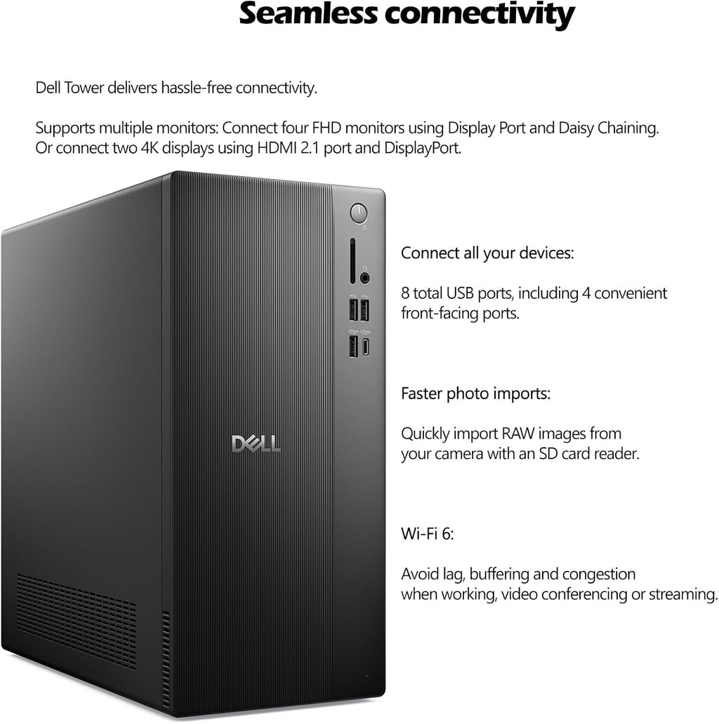 Dell Tower PC Ect1250 Business Desktop Computers,14th Gen Intel Processor, Copilot AI, 16GB DDR5, 512GB SSD, WiFi 6, Bluetooth, DisplayPort, HDMI, Type-C, Windows 11 Pro
