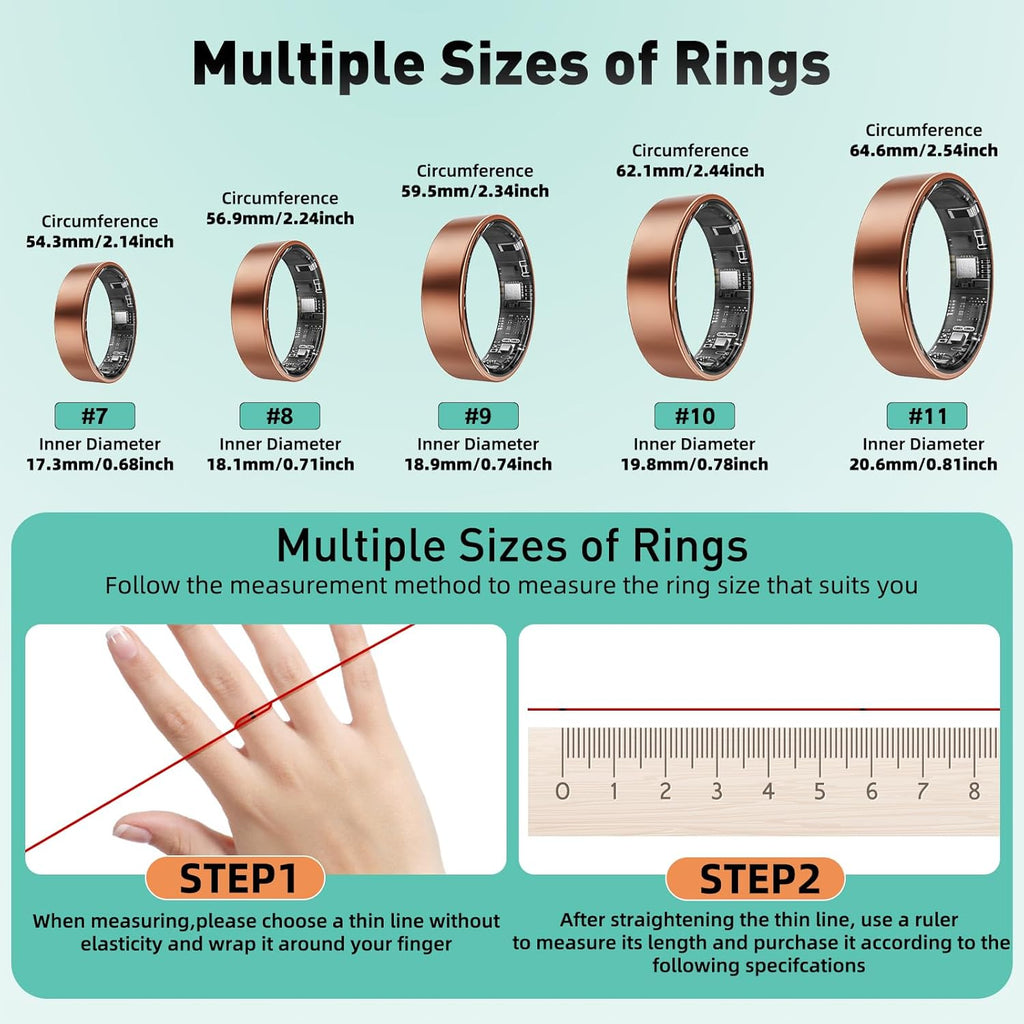 Smart Ring with Sleep Monitoring, Step Counting, Heart Rate, Blood Oxygen for iOS and Android, No Subscription Fee, IP68 Waterproof Health Tracker (Silver, 10)