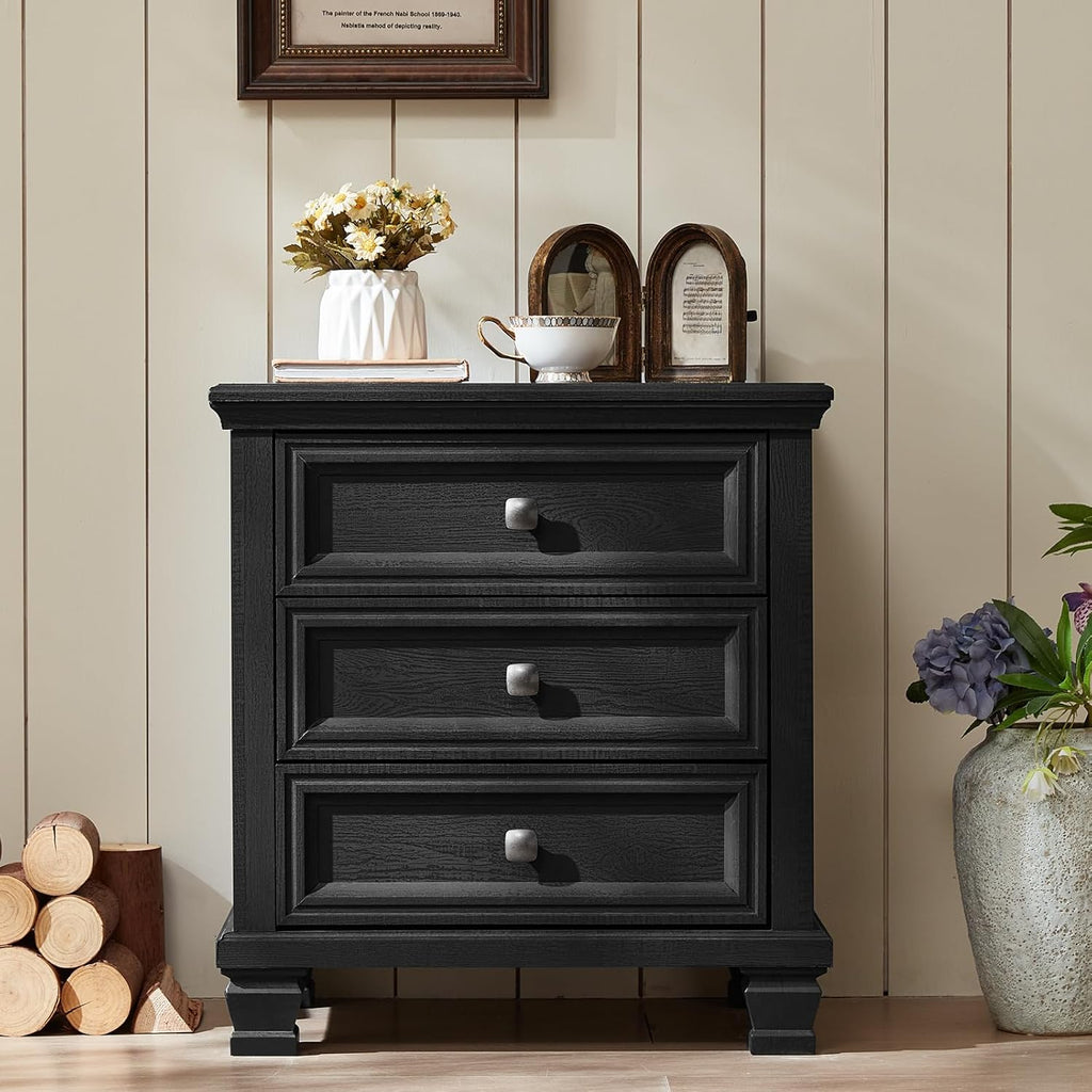 SAVOR LIFE Farmhouse Black Bedroom Sets of 4, Includes 6 Drawer Large Dresser, Vintage Night Stand with 3 Drawers, Small 5 Chest of Drawers, Wood Rustic Dresser & Nightstand Set for Bedroom, Home