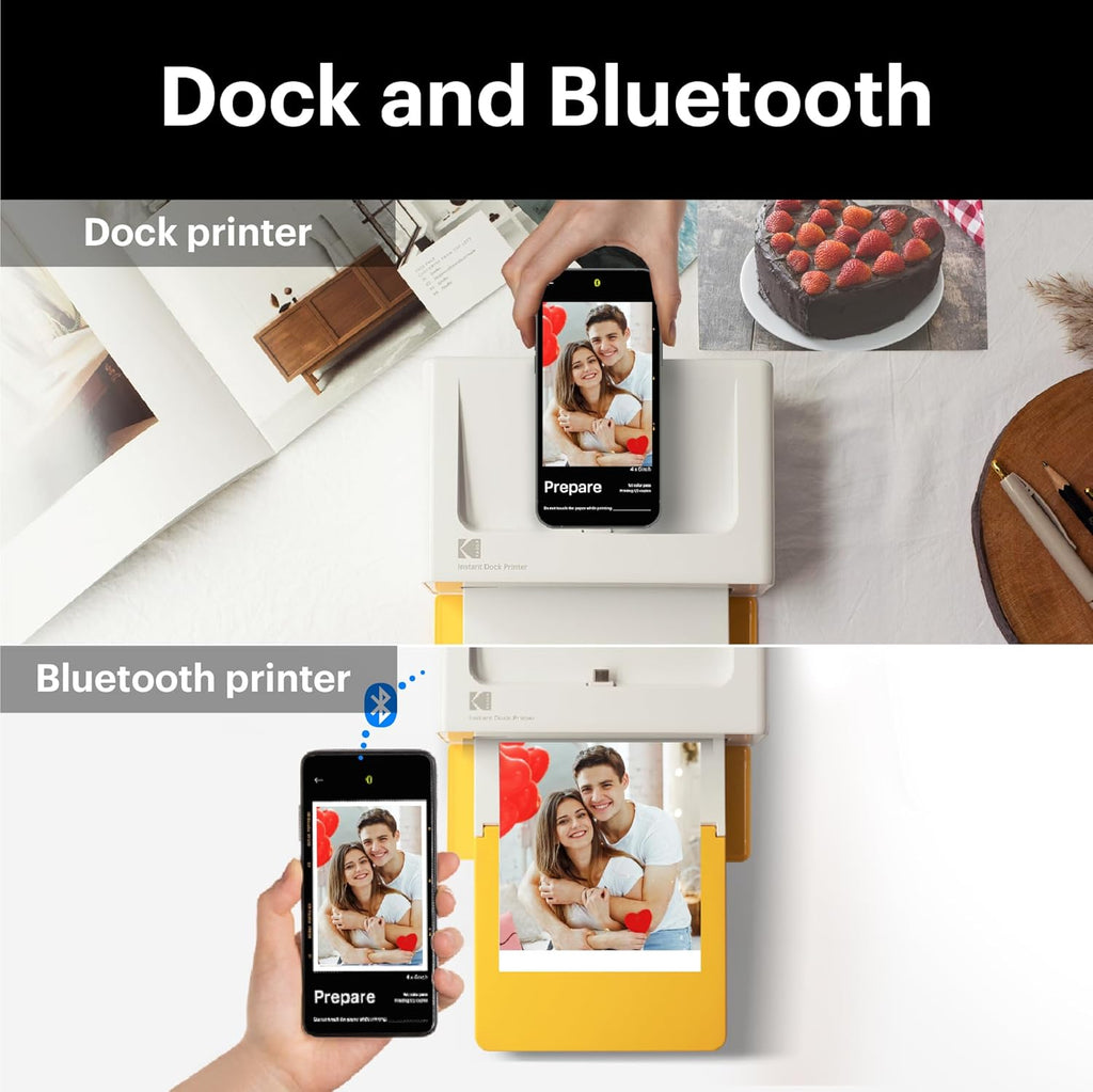 KODAK Dock Plus 4x6'' Photo Printer, 50 Sheets, Docking & Bluetooth Smartphone Printer for iPhone & Android, Instant Color Prints, 4PASS Dye Sublimation