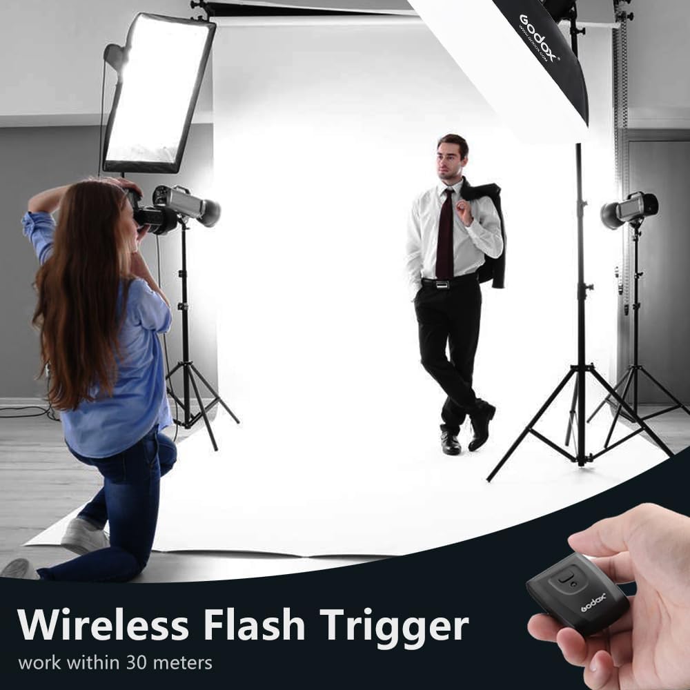 Godox Studio Flash Light Kit for Photography, Strobe Softbox Lighting Kit, 2x180W Daylight Compact Monolight with Flash Trigger, Softbox, Light Stands, Reflector Storage Bag, Umbrella, AC 110V Powered