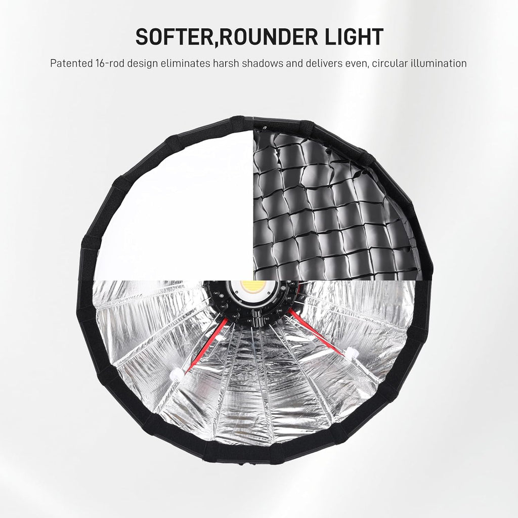 GVM 60cm Parabolic Softbox, Quick Setup Portable Light Modifier with Honeycomb Grid, Bowens Mount Compatible, for Portrait Photography, Interview Lighting & Studio Video