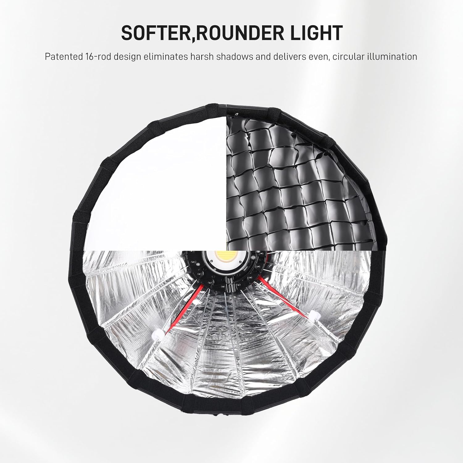 GVM 60cm Parabolic Softbox, Quick Setup Portable Light Modifier with Honeycomb Grid, Bowens Mount Compatible, for Portrait Photography, Interview Lighting & Studio Video