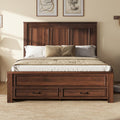 AMERLIFE Farmhouse Queen Size Bed Frame with 52.2" Tall Headboard & Footboard, Wood Platform Bed Frame with 2 Large Storage Drawers, Noiseless, No Box Spring Needed, Rustic Brown